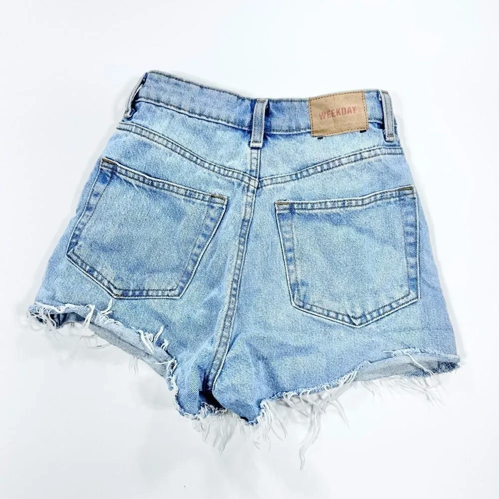 Weekday Rowe light denim cut off shorts 24